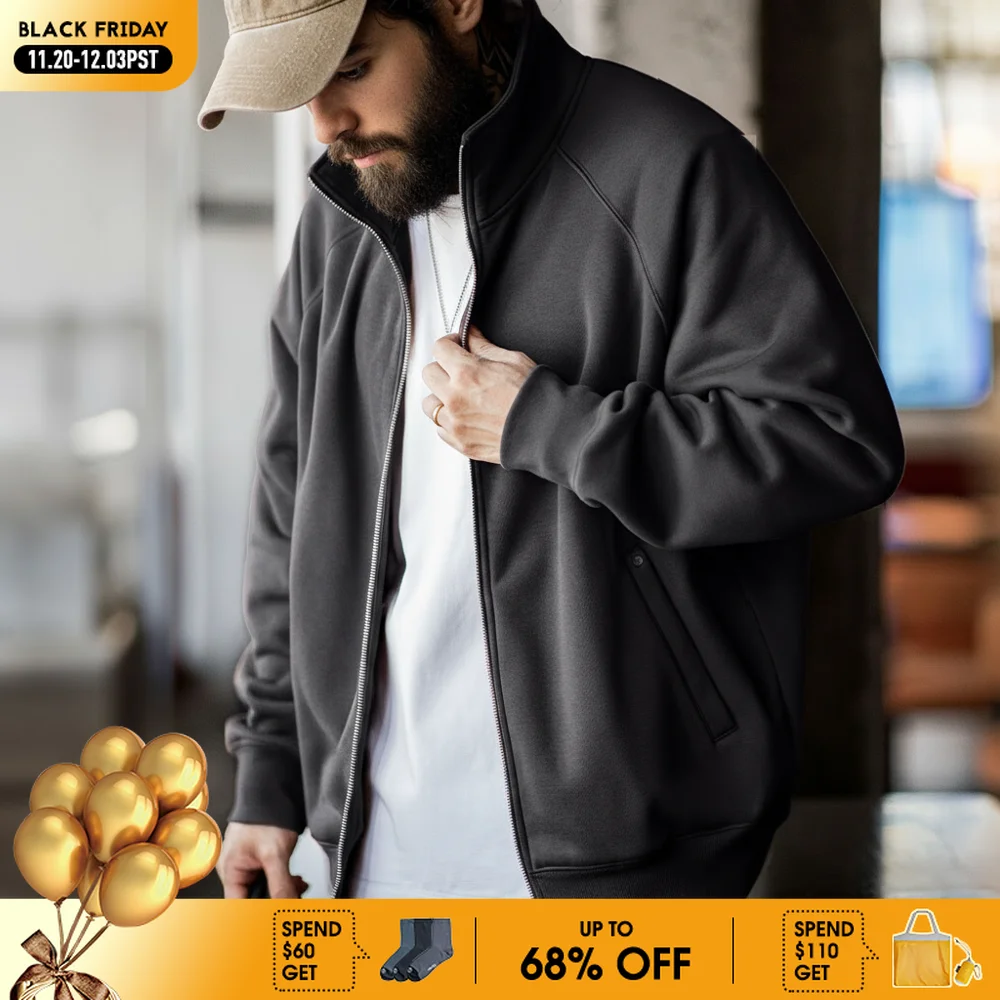 

Maden Casual Polar Fleece Cardigan Sweatshirt Stand-up Collar Sports Zipper Jacket Warm Versatile Coat for Men's Fall and Winter