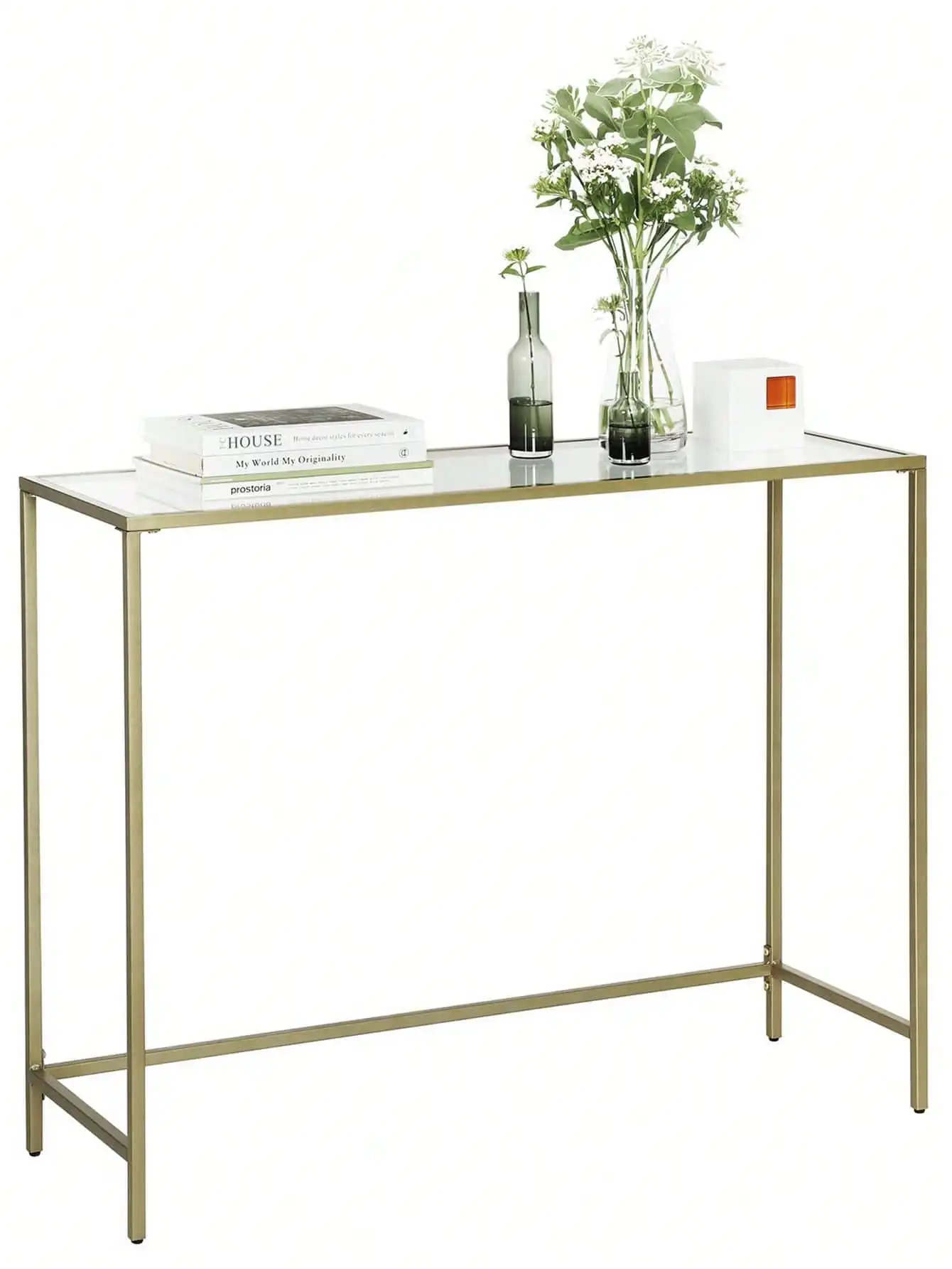 VASAGLE 39.4 Inches Console Table, Tempered Glass Sofa Table, Modern Entryway Table, Metal Frame, Easy to Assemble