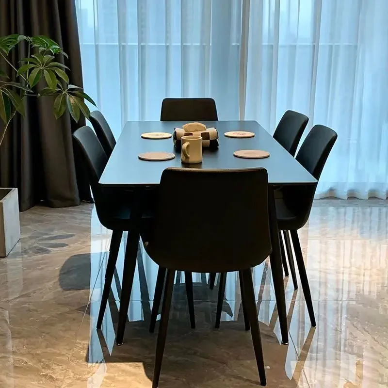 Italian minimalist slate dining table household small apartment modern rectangular combination black dining table and chairs all