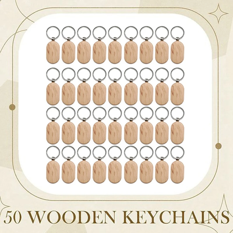 50 Pieces Blank Wooden Key Tag Key Engraving Blanks Unfinished Wood Keychain Key Ring Key Tags For DIY Crafts Style 16