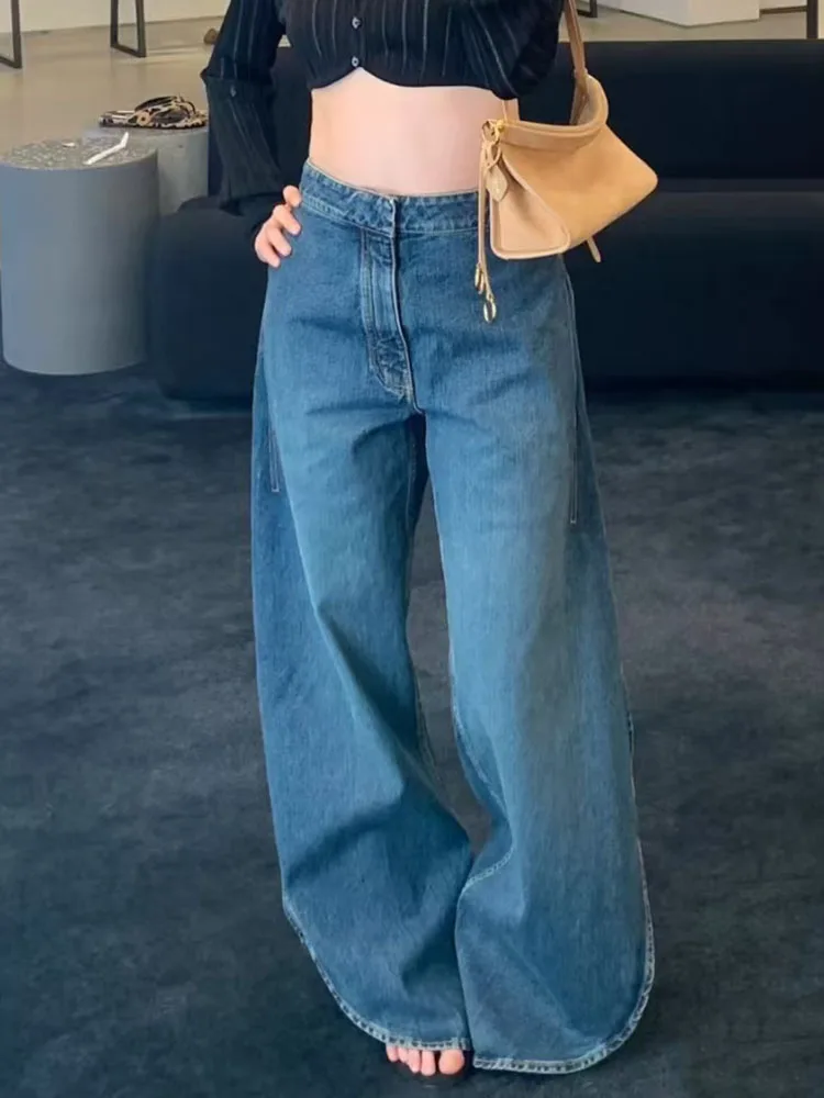 

Женские потертые широкие джинсы в стиле ретро, с завышенной талией и утягивающимися брюками для папы длиной до пола, новый стиль 2025 года.