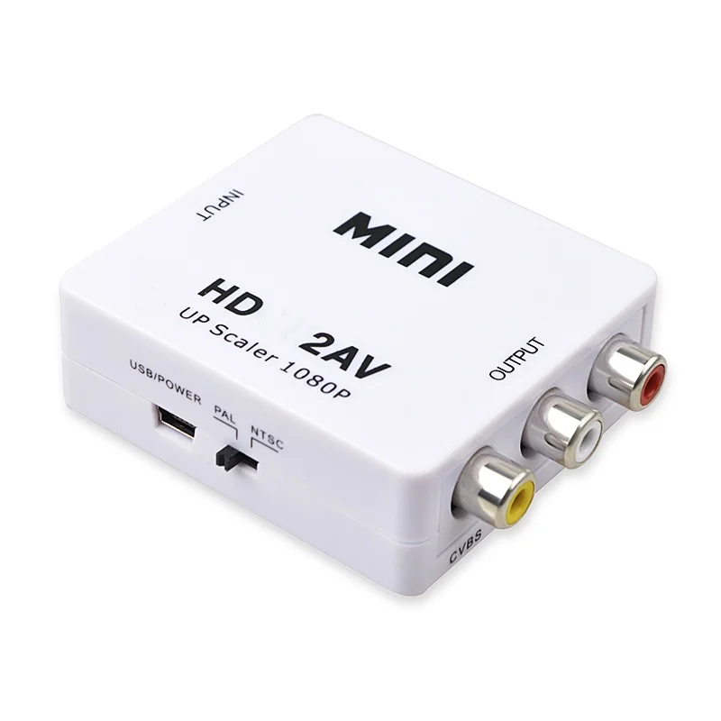 HD-compatible to RCA Converter AV/CVBS L/R Audio Video Set Top Box Up Scaler 1080P MINI HD2AV Support NTSC PAL Output HD To AV