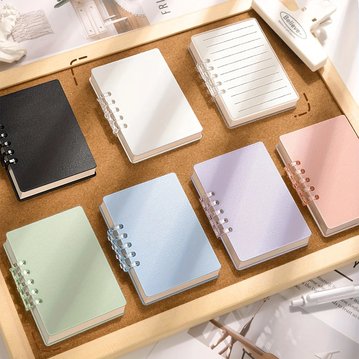 A7 Clear 80 Sheets Binder Cover, Soft PVC Loose Leaf Binder Protector Refillable Notebook Shell with Snap Button Closure 5 Ring