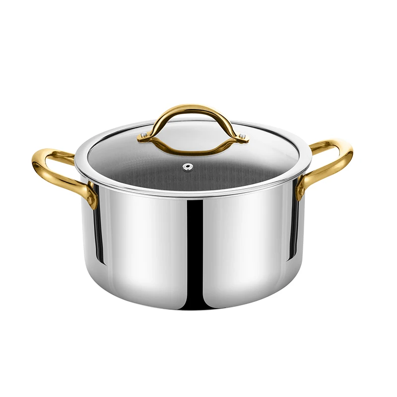 Tri Ply Stainless Steel Golden Plating Handle Cookware Set Nonstick Induction Kitchenware Pots and Pans