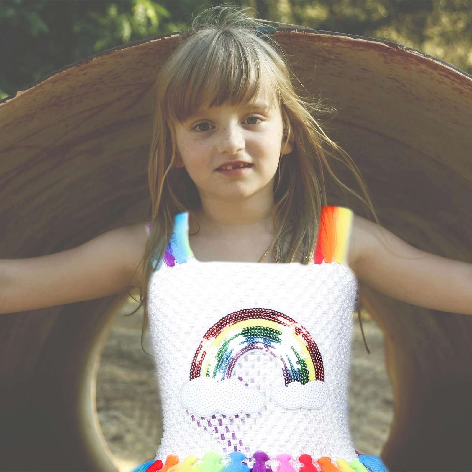 

Rainbow Mesh Dress for Girls Sleeveless Kids Party Dresses Bright Color Comfortable Design Children Clothing Casual Wear
