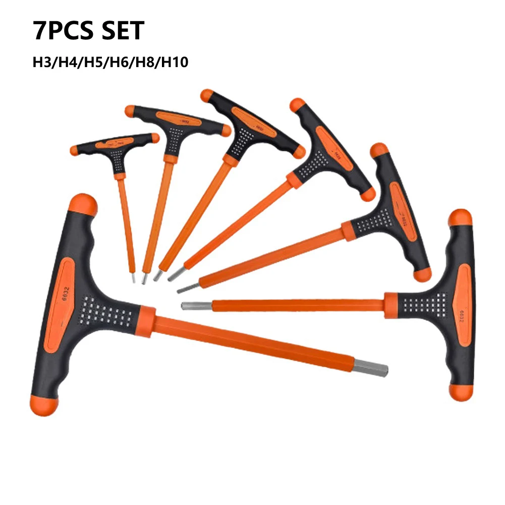 T-Shape Hex Key Wrench Set With Ball Head And Cross Slotted Screwdriver, Non-Slip Handle Chromium Vanadium Steel