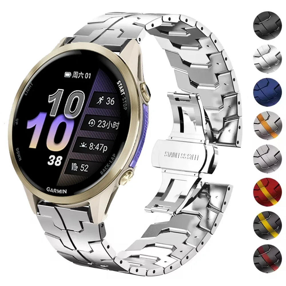 20mm 22mm Stainless Steel Strap For Garmin Forerunner 970 570 745 965 55 165 158/Active 6/Move 3/Venu 2 Plus/SQ2Music Metal Band
