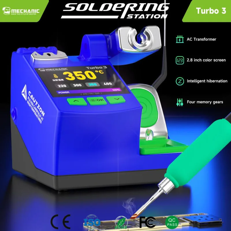 

Turbo 3 Nano Soldering Station with 2.8" Color Screen Intelligent Hibernation & 4 Memory Presets for Precision Electronic Repair