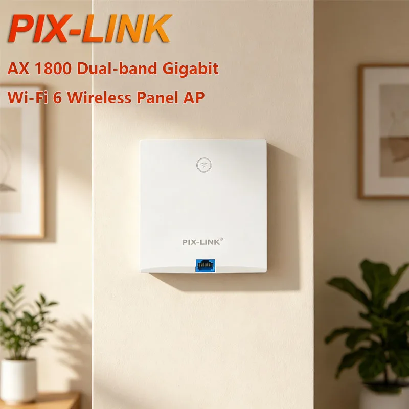 PIXLINK AX1800 WiFi 6, Punto de Acceso Gigabit de Doble Banda, 1775 Mbps, 5.8 GHz/2.4 GHz, PoE, Modo FIT/FAT, MU-MIMO, Montaje en Pared para Hotel/Oficina