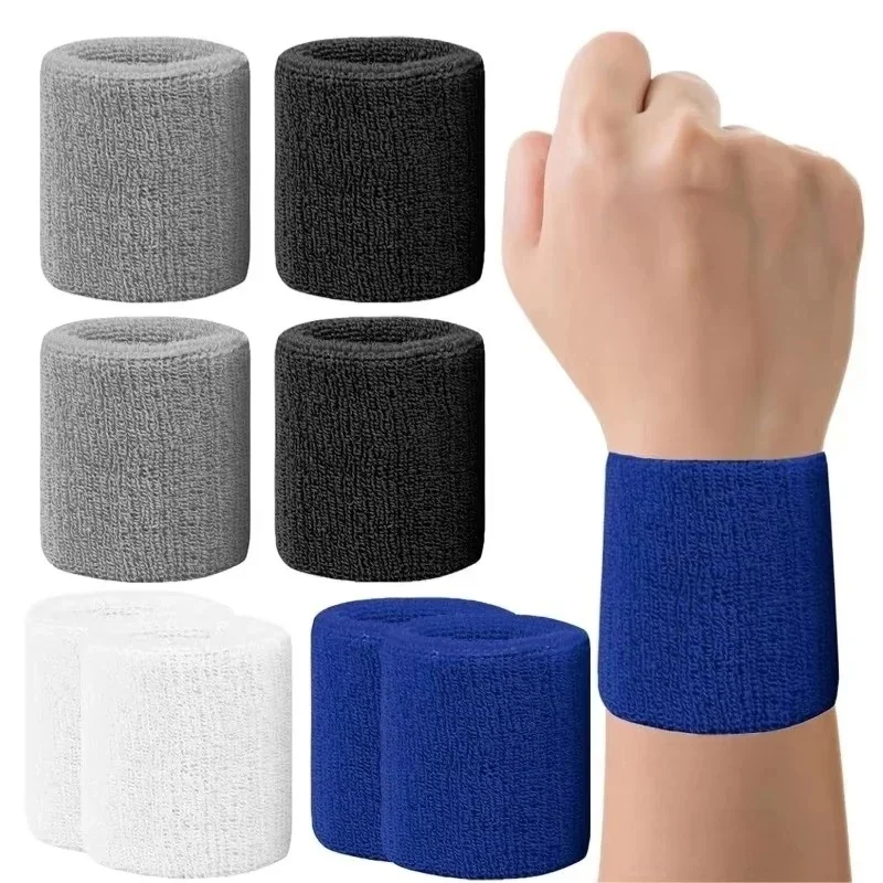 1/2/5pairs Set Breathable Cotton Wrist Sweatbands Sweat Absorbent Wristbands for Tennis Football Basketball Running Gym