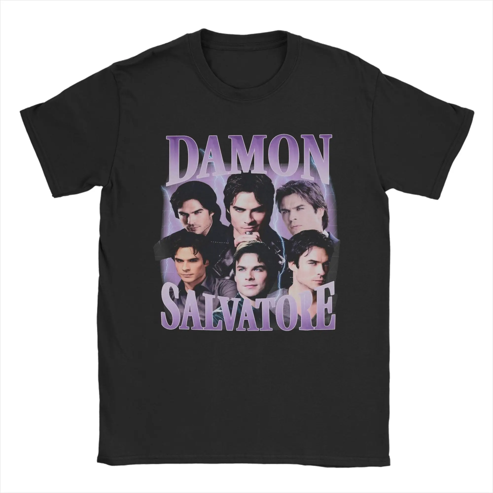 Damon Salvatore 90s Vampire Diaries T-Shirts Men  Vintage Cotton Tee Shirt Round Collar Short Sleeve T Shirts Big Size Clothes