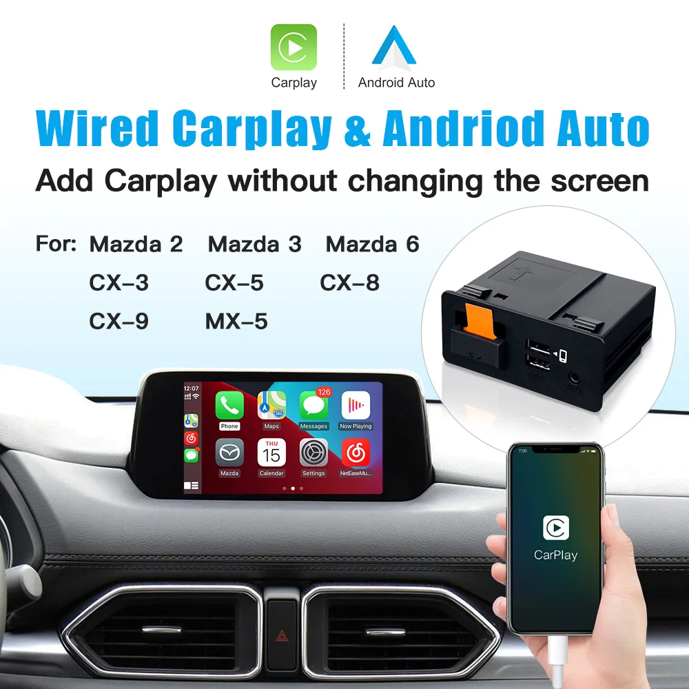 New Upgrade CarPlay Android auto USB Hub Adapter for Mazda 2 3 6 CX3 CX5 CX8 CX9 MX5 miata TK78669U0C Mazda Retrofit Kit