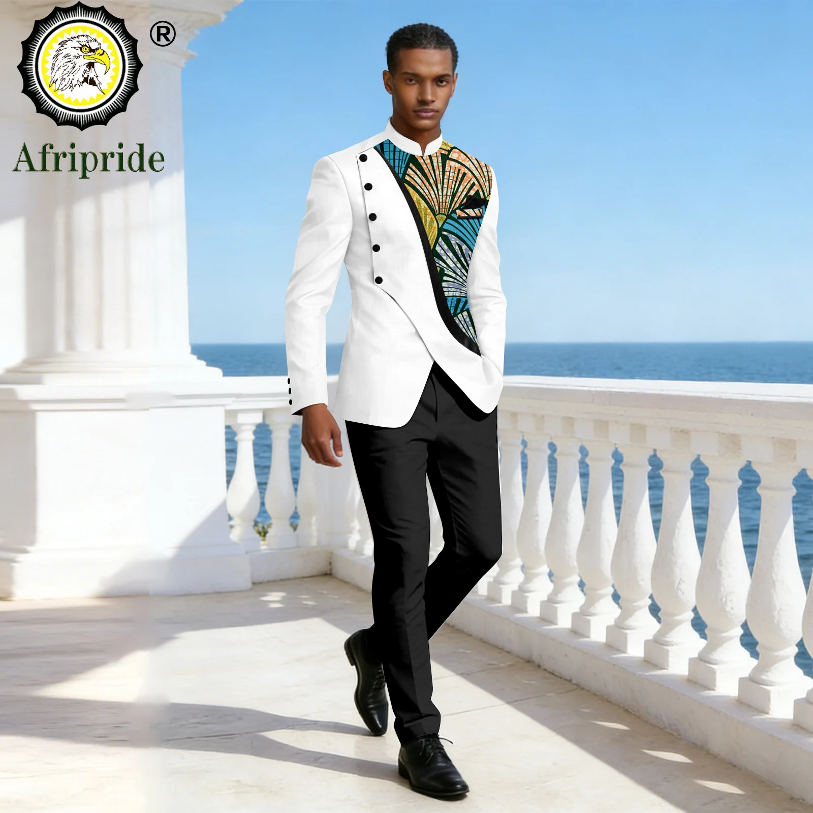 Men`s Business Suits Single Breasted Kerchief Blazer and Pants 2 Piece Set African Clothes Print Outfits Dashiki Attire 2616030