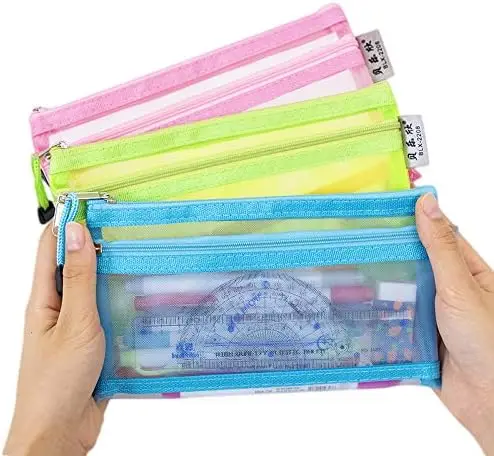 1/3PCS Transparent Zipper Pencil Case Mesh A6 Bills Storage Bag Clear Nylon Makeup Pouch Portable Examination Stationery Bag