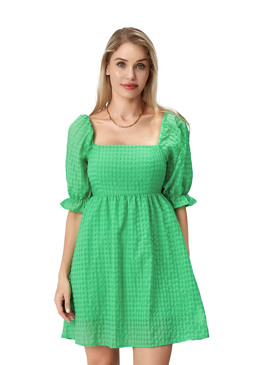 Robe courte décontractée à manches bouffantes pour femmes, col carré, robe de soirée, vêtements d'été