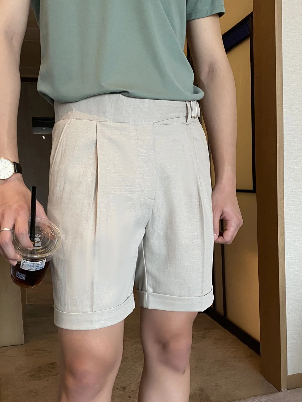 

Мужские брюки Busin Gentleman с высокой талией, прямого кроя, в неаполитанском стиле, с отворотами, летние, повседневные, дышащие, молодежные, модные