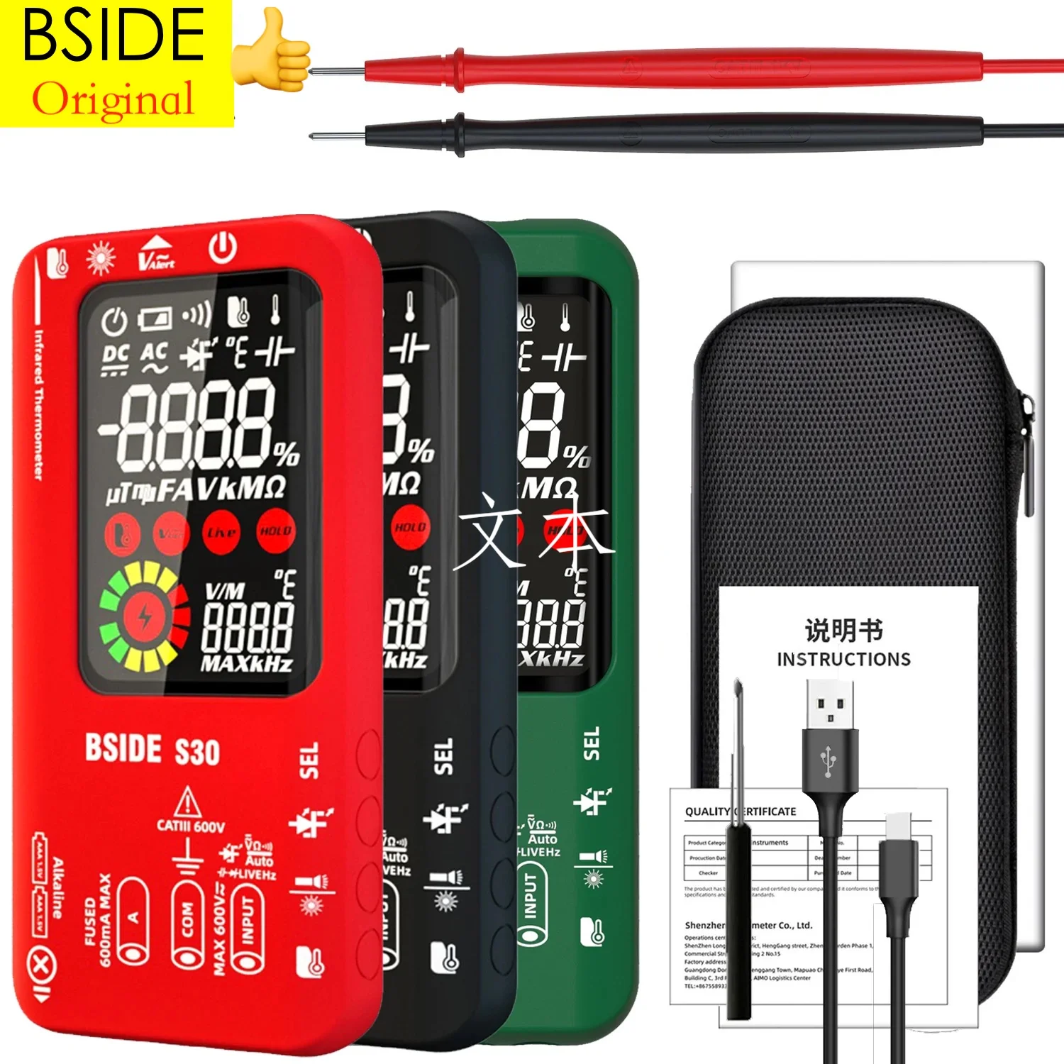 Inteligentny multimetr EMF BSIDE S30 9999 zlicza miernik promieniowania monitora AC/DC woltomierz Test