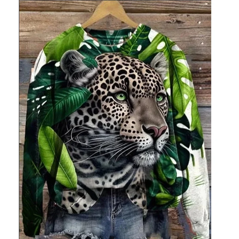 Autumn Leopard 3D Print Long Sleeve Women Fashion Hoodies Streetwear Tops Female Sweatshirts Pullovers Oversized Woman Clothing