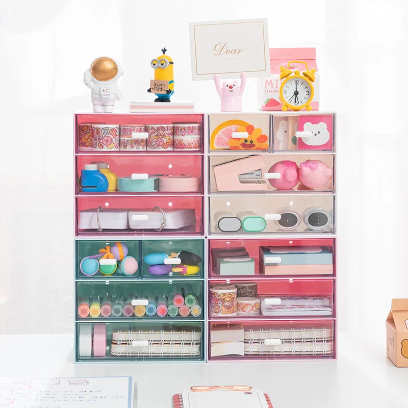 

Drawer-Type Storage Box Desktop File Stationery Brush Storage Cabinet Cosmetics Plastic Transparent Simple Stackable Storage Box