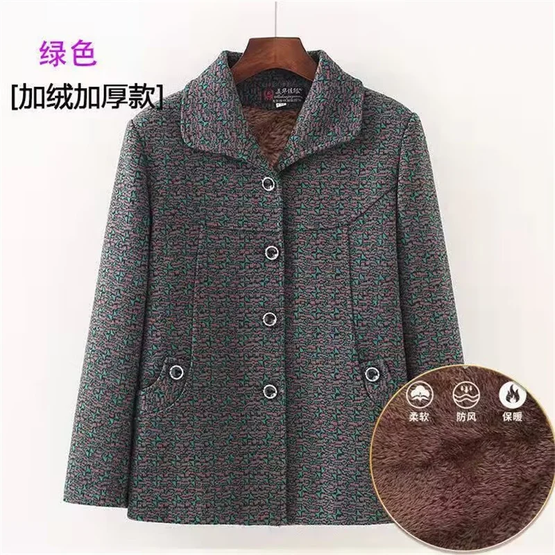 

Elderly Grandma Coat And Jacket Spring Autumn Casual Faux Woolen Fabric Outerwear Middle Aged Mother Printed Cardigan Tops 5XL