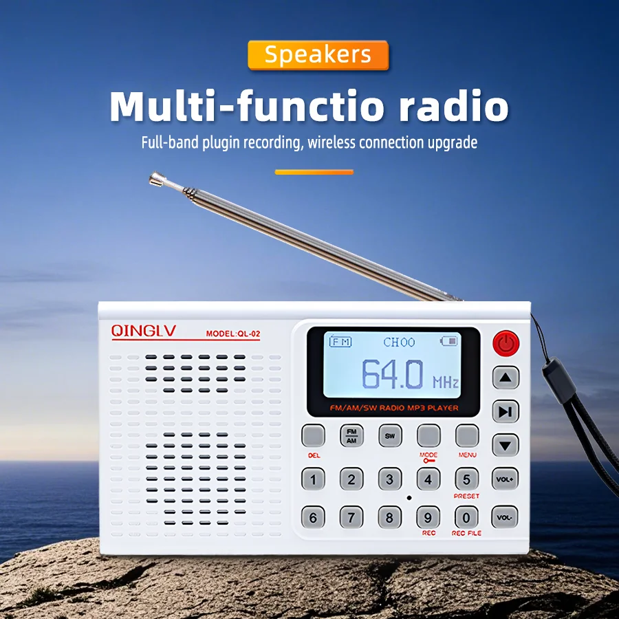 Radio multifonctionnelle ultra portable, plage pleine fréquence, rechargeable, pour usage intérieur/extérieur, avec emplacement pour carte mémoire et MP3