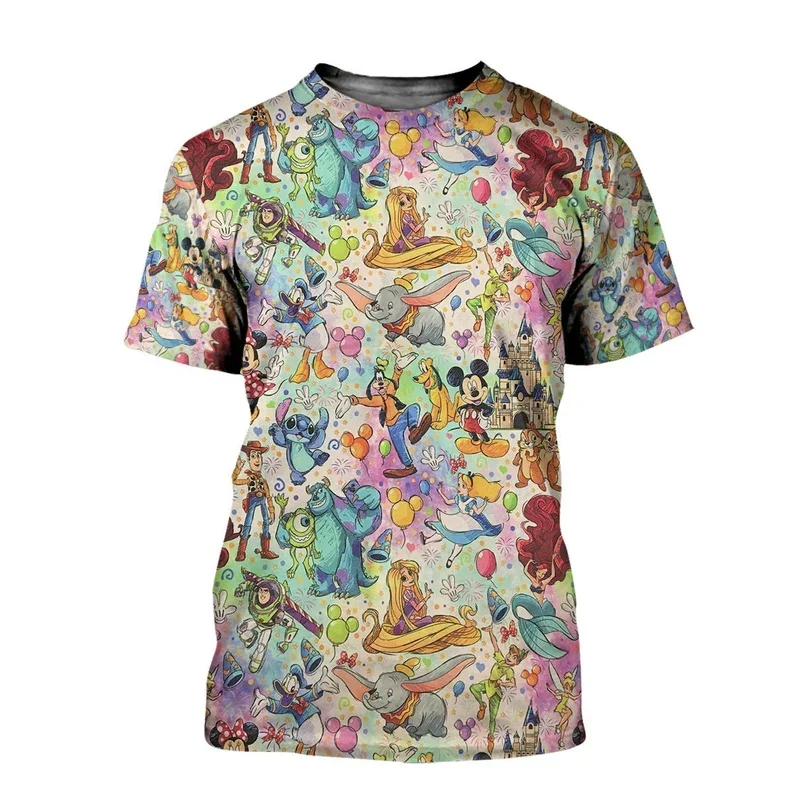 2024 Disney Men and Women T-shirt Colorful World Magical Patterns Graphic Cartoon Outfits Unisex All Over Print T-shirts