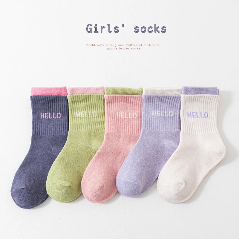 

Spring Summer Kids Girls socks Letter Candy Cute Sweet Cotton Four Seasons Colorful Soft Breathable Socks For Children Girls