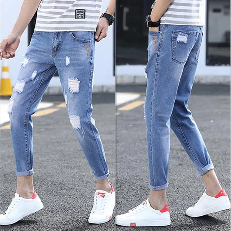 

Spring Summer 2020 New Washing Hip Hop Ripped Hole Street Jeans Men's Slim Korean Harem Men's Pants Feet Students Beggar Pants