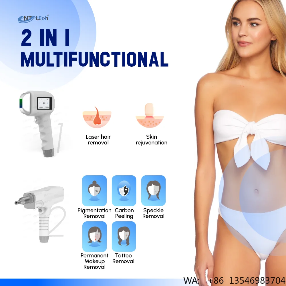 Professional 2 Handles Hair Removal 808nm Diode Laser Picosecond Laser Tattoo Removal Machine