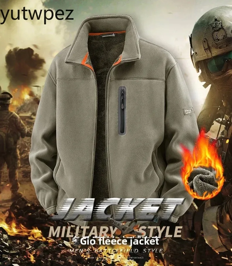Chaqueta de escalada para hombre con doble bolsillo, cuello alto, resistente al viento, para esquí, abrigo de invierno cálido con forro polar.