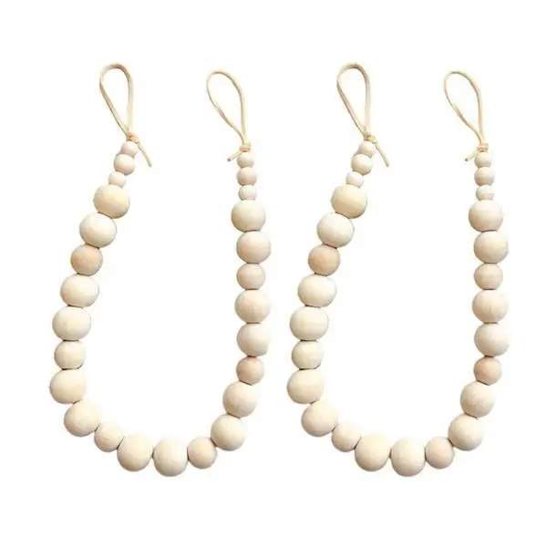 Natural Wood Bead Curtain Tiebacks Decorative Holdbacks for Window Drapery Holder Rope Ties Home Office Bedroom Decor