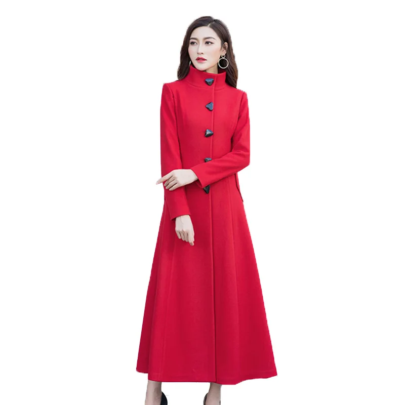 

Women Woolen Coat Nice Pop Autumn Winter Elegant Long Outwear Female Wool Blends Coat High Quality Slim Overcoat R410