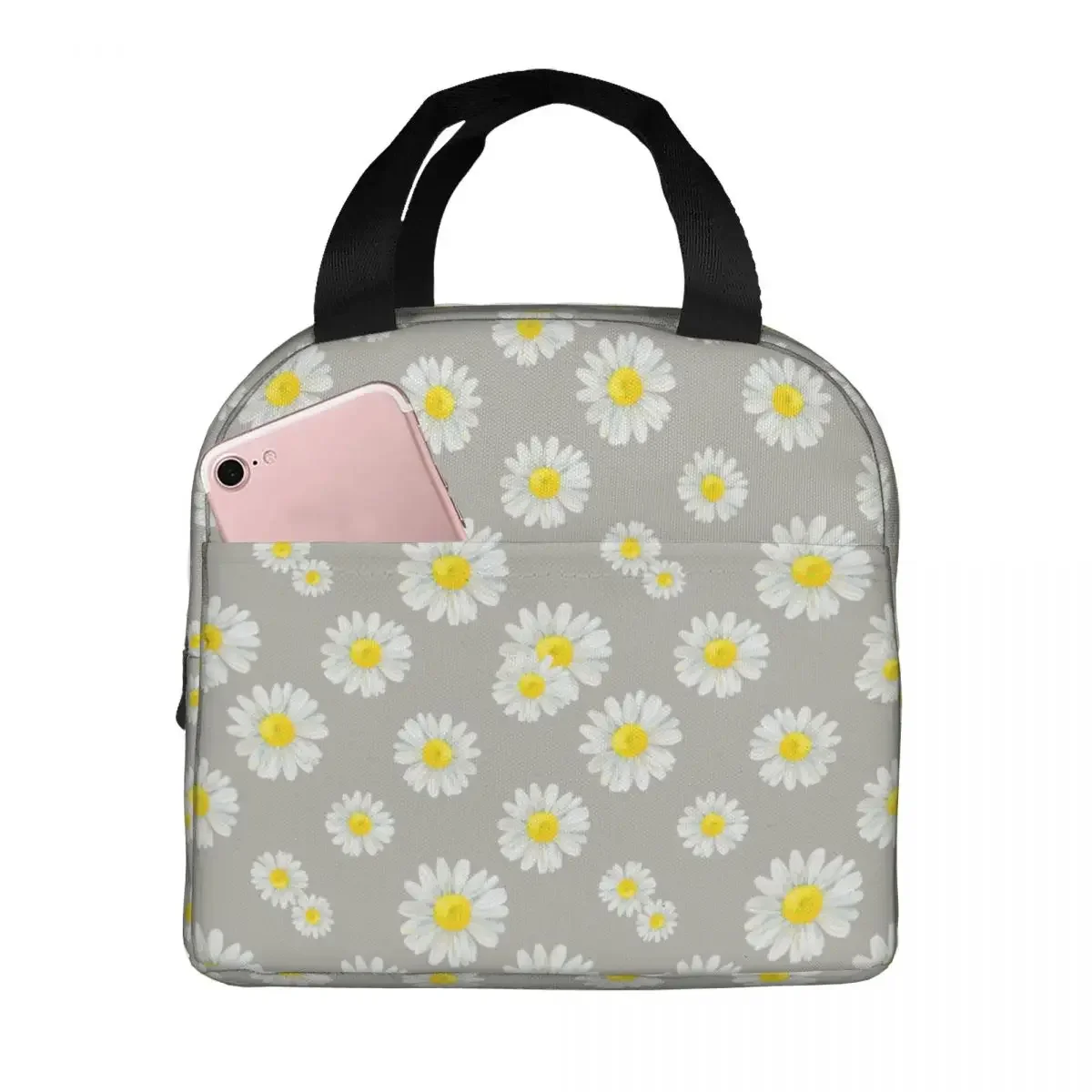 Lunch Bag for Women Kids Daisy Flower Thermal Cooler Waterproof Picnic Oxford Tote Food Bag