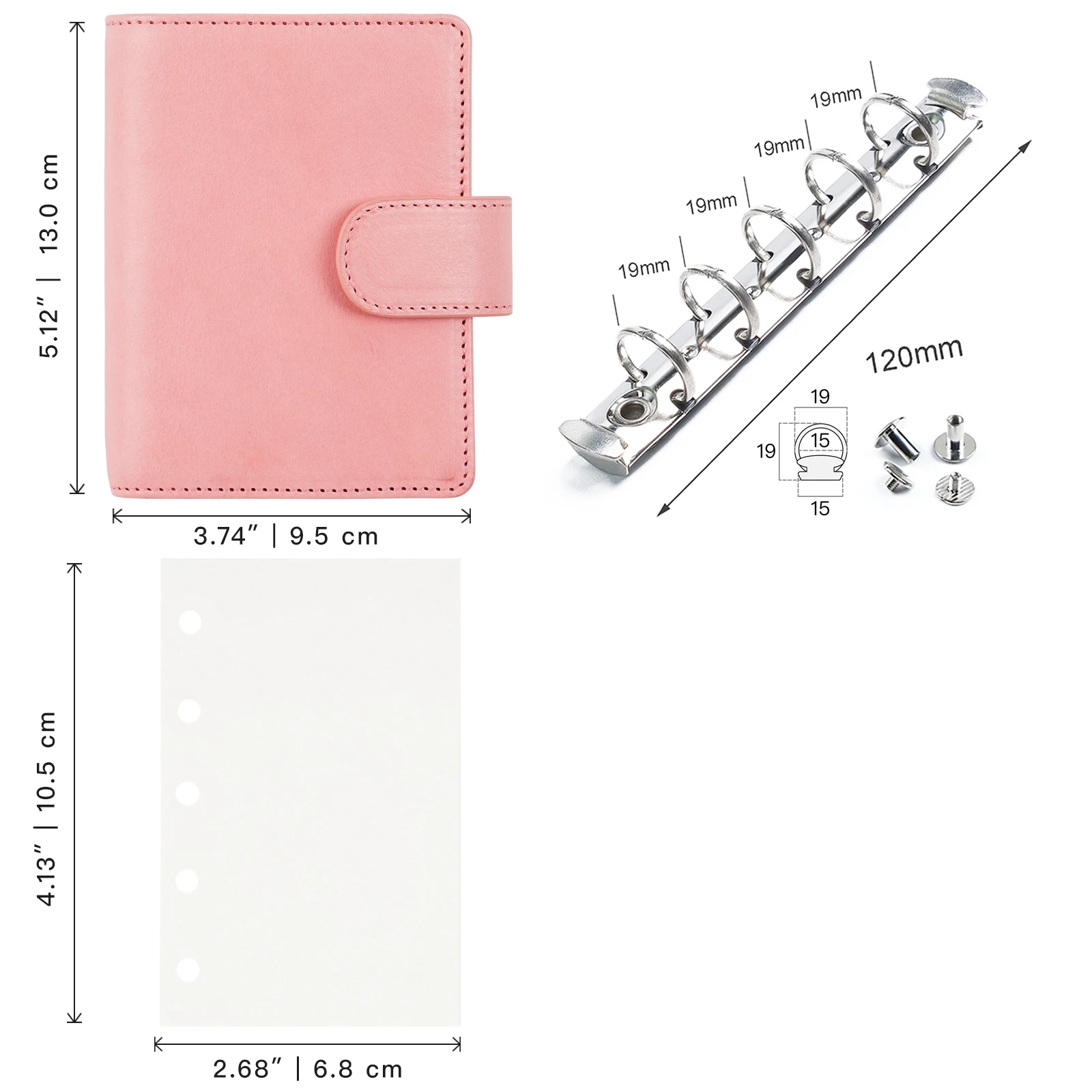 Moterm A8/ M5 Size Rings Planner Full Grain Veg Tanned Leather Regular 5-hole Mini Notebook with 15 MM Binder Organizer Diary