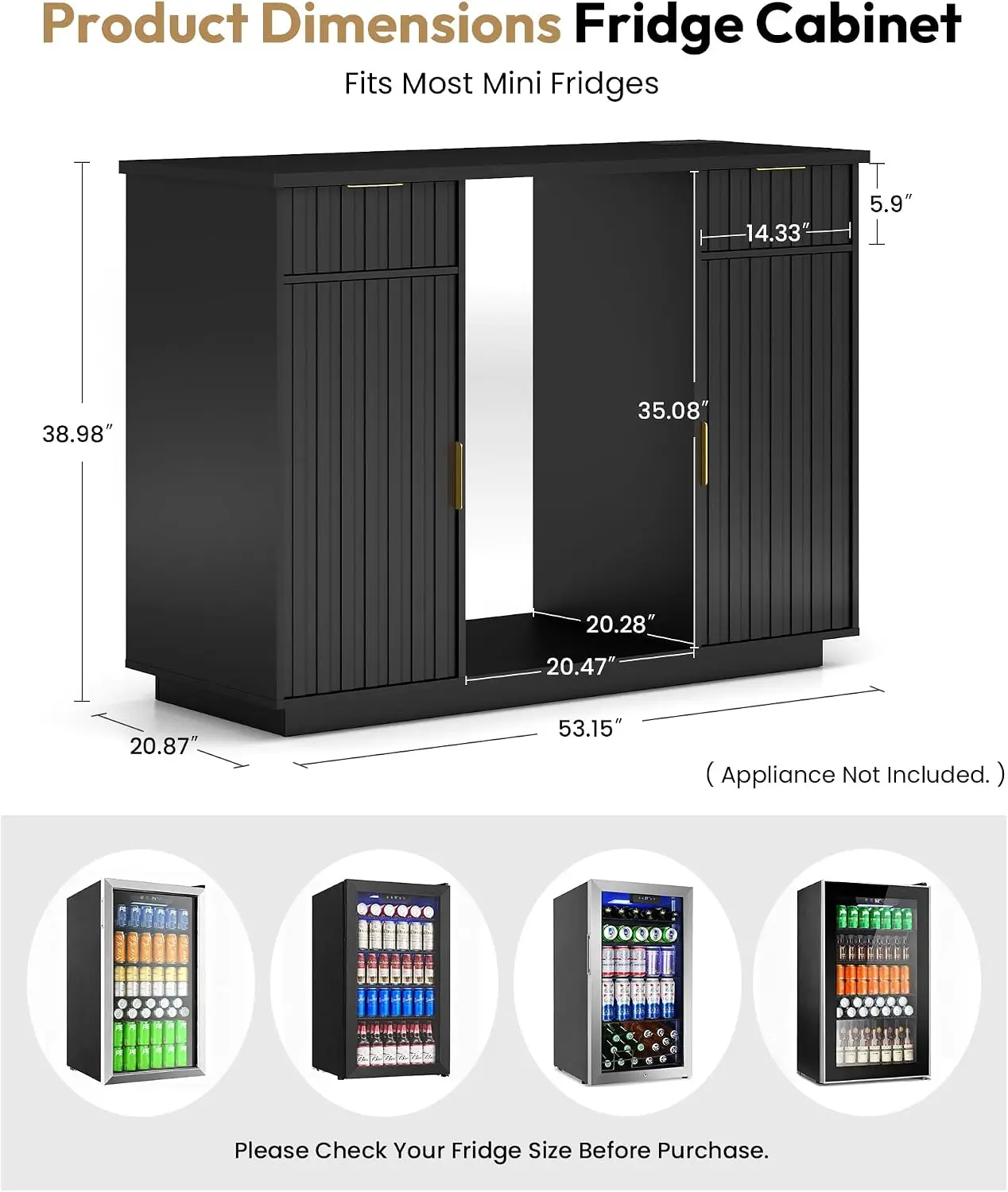 Coffee Bar Cabinet with Fridge Space, COB Lights and Power Outlet