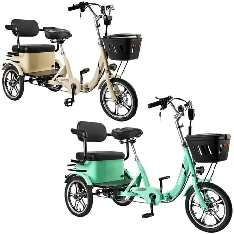 Artudatech 400W 48V 12A Elder Electric folding tricycle for Adults 3 wheel e-trike Bike with Rear Seat