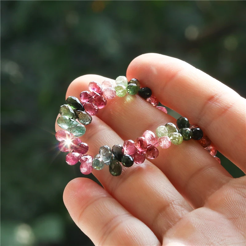 Natural Stone 7A Tourmaline Briolette Faceted Gemstone Beads For Jewelry Making Diy Bracelet Necklace