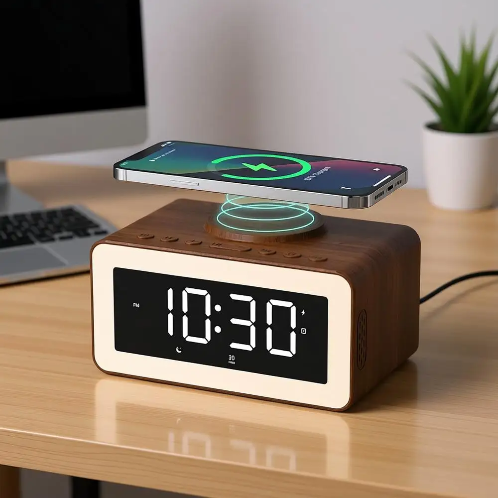 

Digital Alarm Clocks for Bedrooms, Bluetooth Speaker, Alarm Clock with Wireless Charging, White/Brown Noise Sound Machine, Sleep