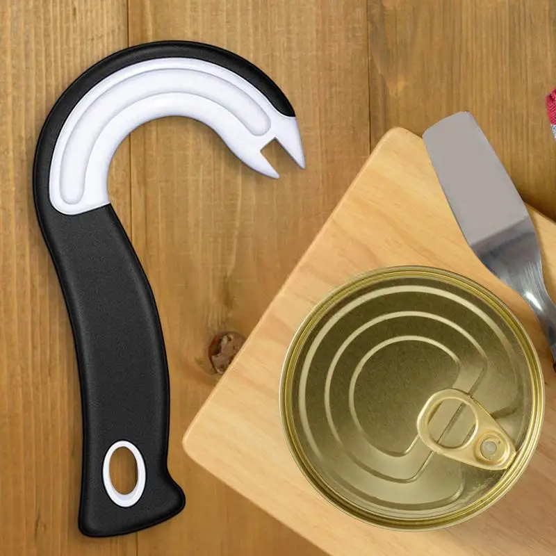 Portable J-Shaped Easy Grip Tin Openers Kitchen Non-Slip Jar Opener Lid Opening Tools Ring Pull Can Opener Get Lids Off Easily