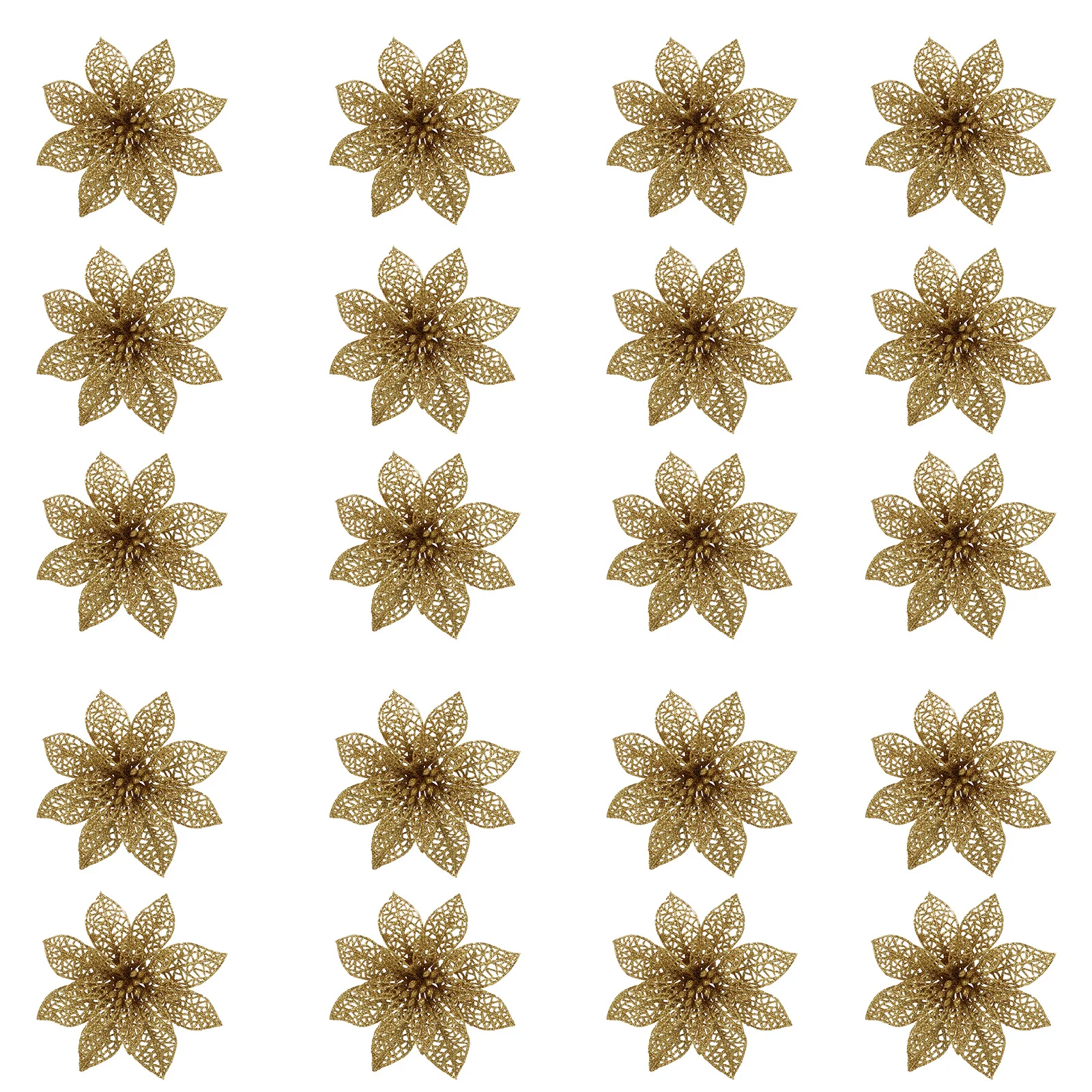 

20 Pcs Party Artificial Xmas Tree Flower Glitter Christmas Poinsettia Hollow Fairy