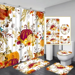 1/4 Piece Shower Curtain Set, Waterproof Bathroom Partition Curtain with Hooks, Anti-Slip Bath Rug, U Shape Mat, Toilet Seat Cov