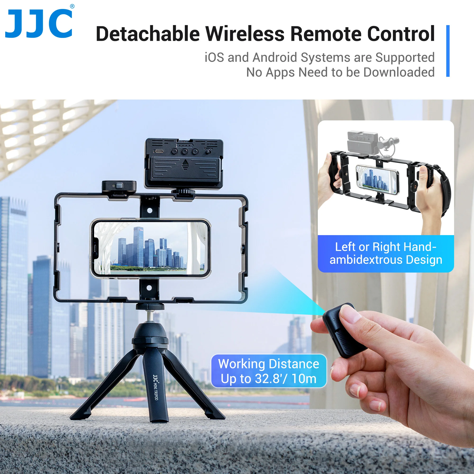 JJC Phone Cage Magnetic Smartphone Video Rig Kit with Remote Control Vlog Cage Stabilizer Gimbal for iPhone 15 14 13 Pro Max