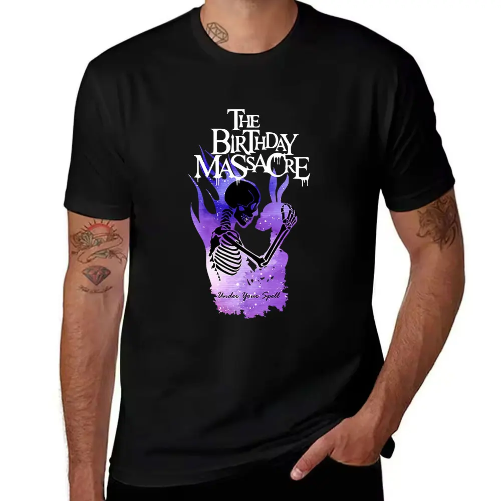 Men's Cotton Short Sleeve T-Shirt, Gothic Skeleton & Rabbit Graphic Print, 