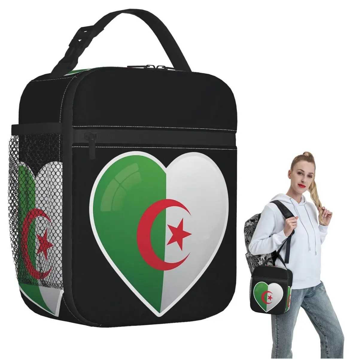 Algeria Algerian Flag Love Icon Insulated Lunch Bag for Women Kids Portable Food Boxes Thermal Lunch Box Tote