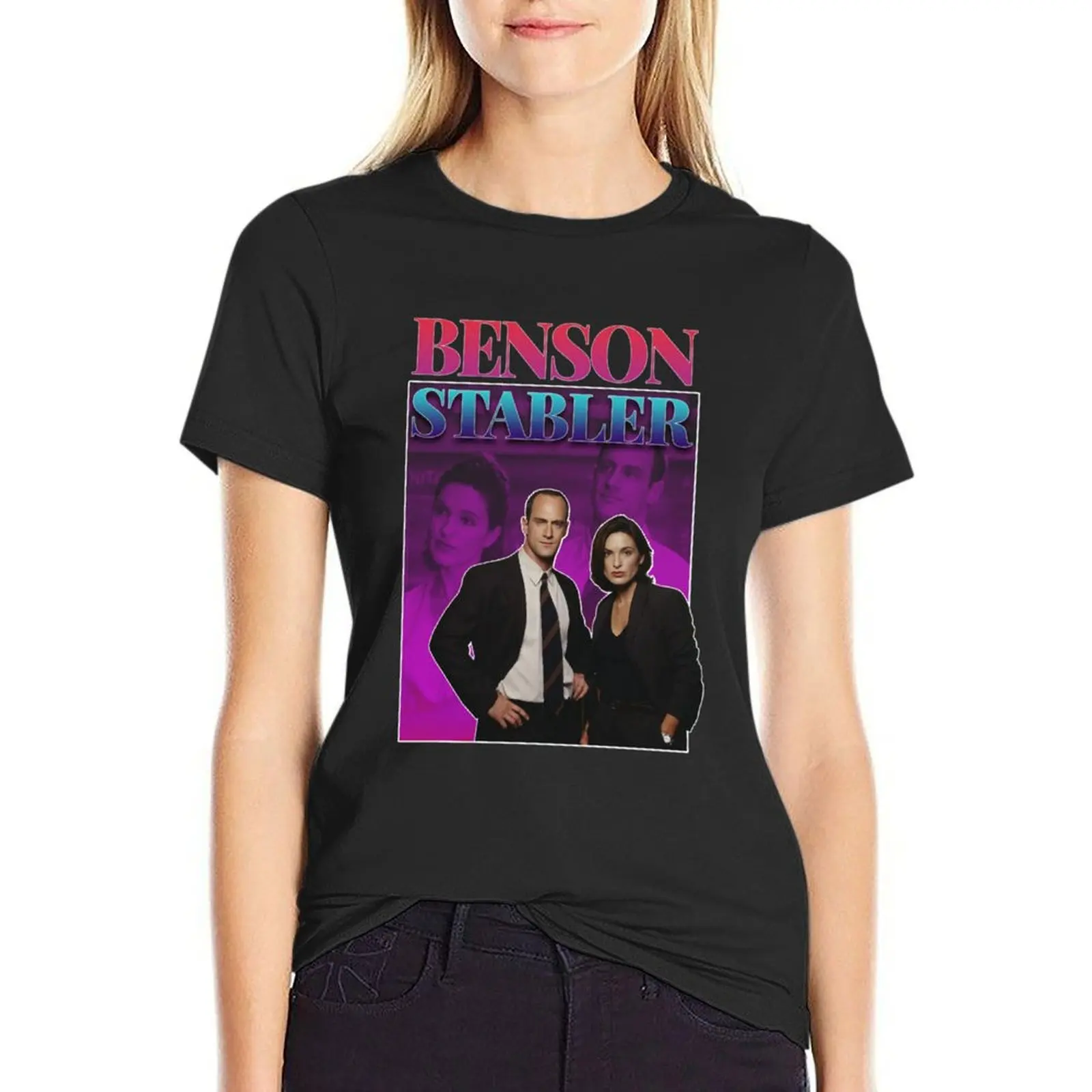 Olivia benson_amp_ Elliot stabler 90s แรงบันดาลใจให้กับเสื้อยืดเข้ารูปเสื้อผ้าหน้าร้อนย้อนยุคเสื้อกราฟิกเสื้อยืดผู้หญิง