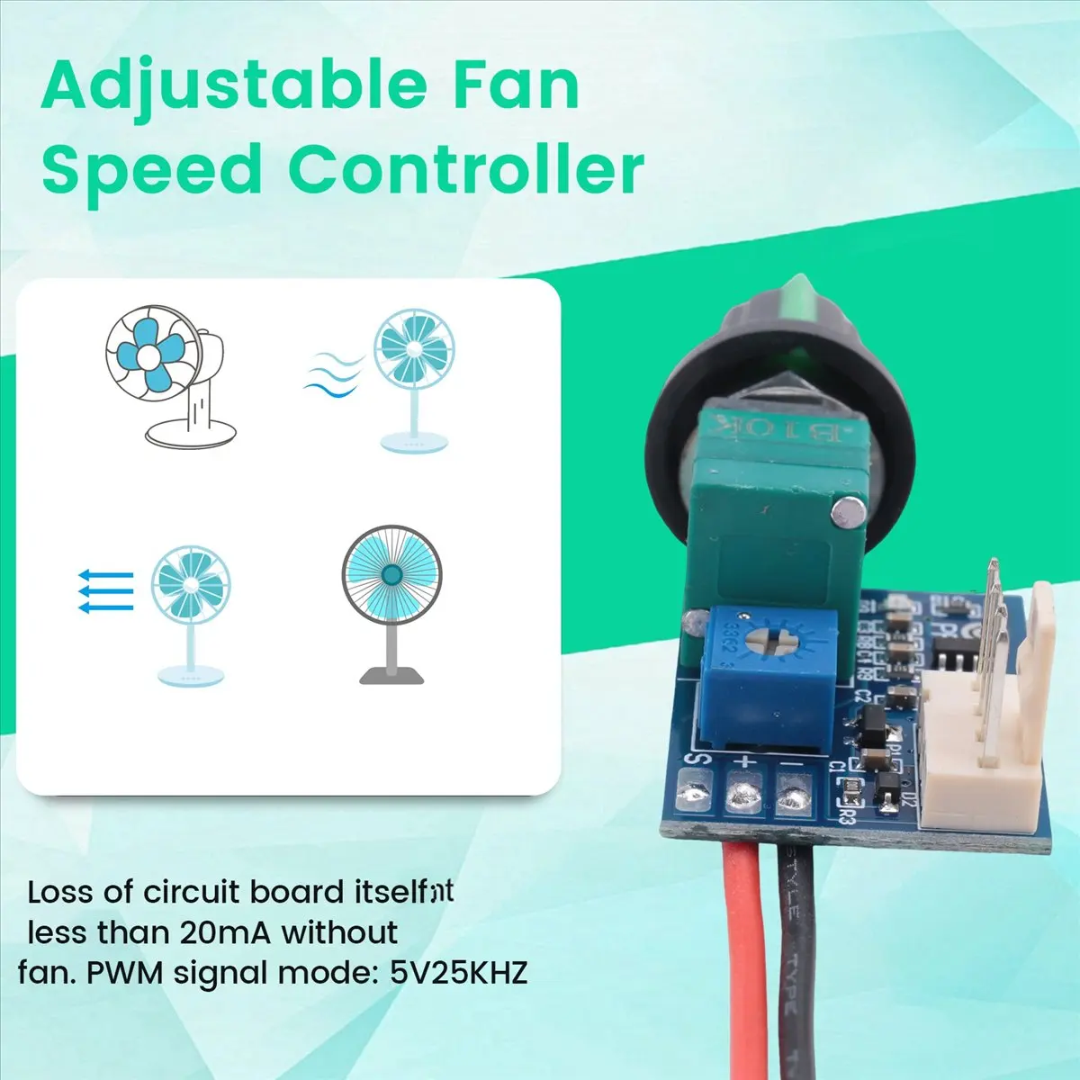[A64E] DC 12V Adjustable 0%-100% PWM Fan Speed Controller with Knob Switch 4 Wire Fan Speed Governor Noise Reduction