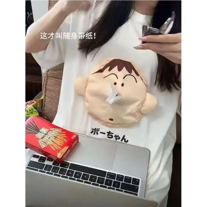Creative Boochan 3D Tissue T-Shirt Anime Crayon Shin-Chan Short Sleeve T Shirt Cartoon Cute Loose Couple Tops Holiday Gifts