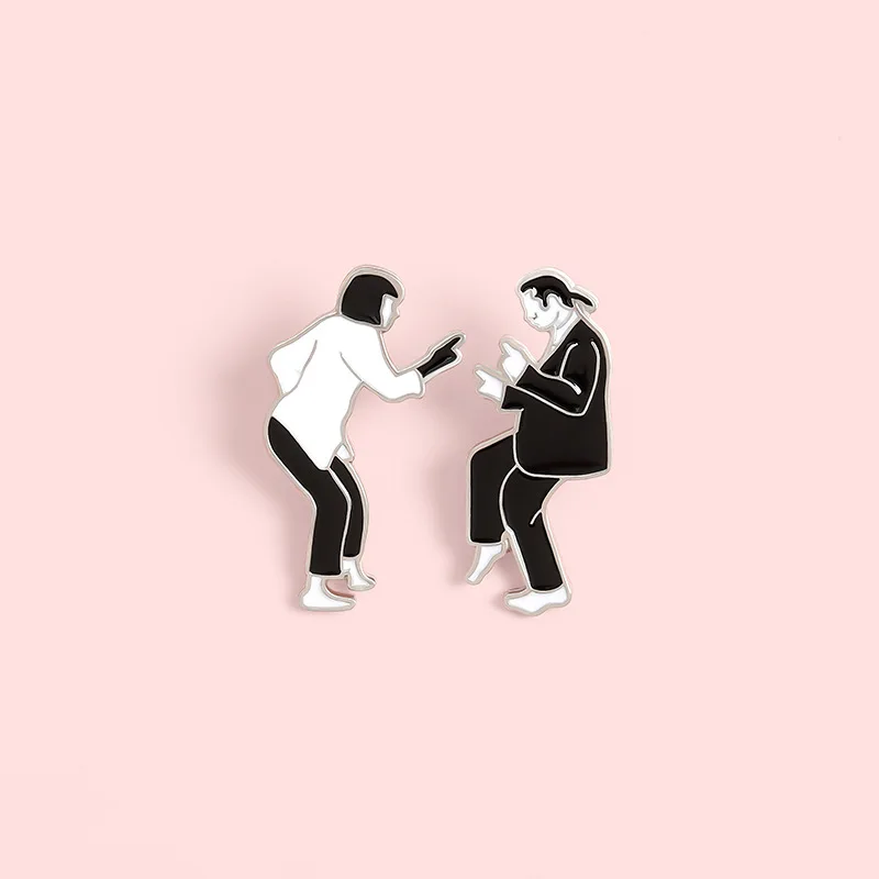 1pcs Black and White Punk Alloy Brooch Creative Cartoon Movie Character Pulp Novel Pulp Fiction Clothing Accessories Badge image 4