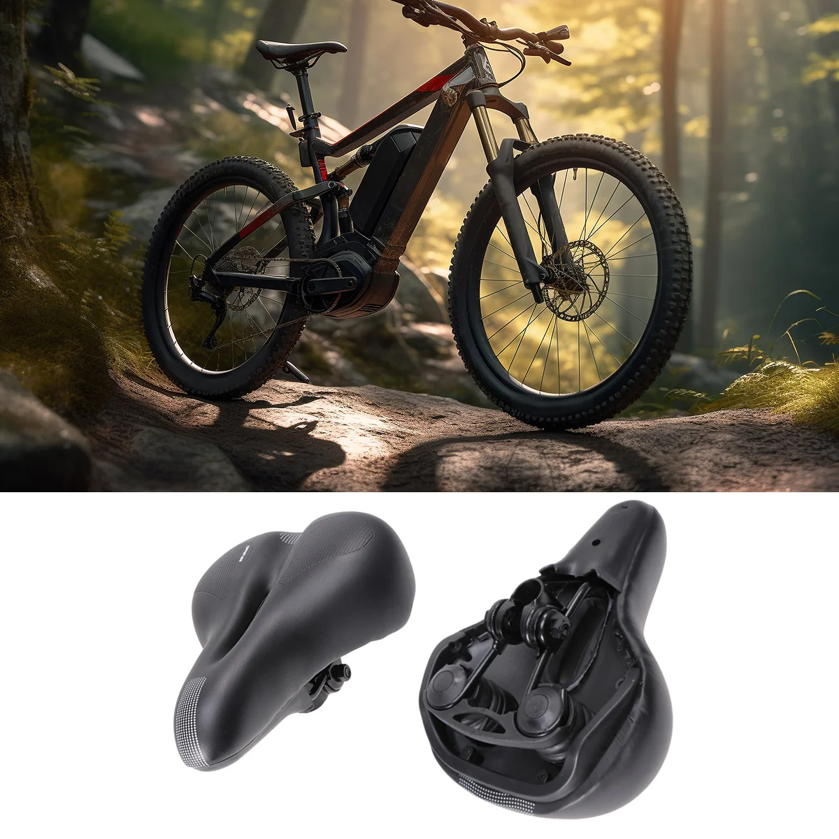 

Spring Design Bike Seat Comfortable Padded Saddle Shock Absorption Bumps Black Seat with Spring Design Comfortable Bike Saddle