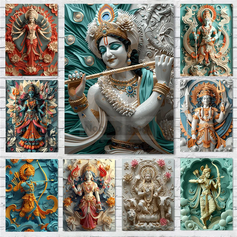 Hinduism Gods Poster Rama Durga Krishna Parvati Kali Hindu Mythology Prints Canvas Wall Art Pictures Home Room Modern Decor